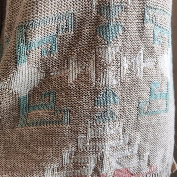 Ralf Lauren Navajo Print Sweater Tan Pastels Cotton Linen Side Slit - Picture 7 of 8